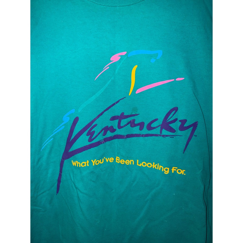 Vintage Kentucky Graphic T-Shirt Teal Single Stitch Retro 80s‎ 90s Teal Green - Picture 2 of 7